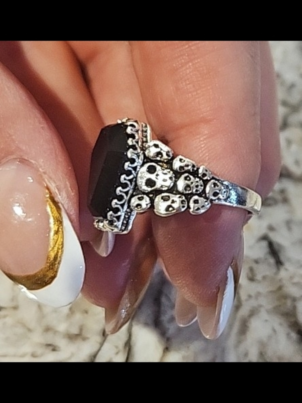 Black Stone Skull Accent Ring